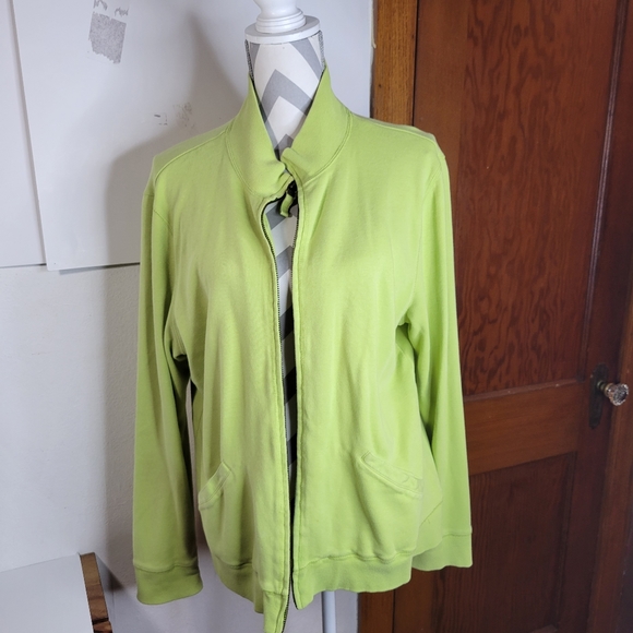 Womans Liz Claiborne Liz Wear Zip Front Jacket Knit Bright Green Size XL - Picture 2 of 10